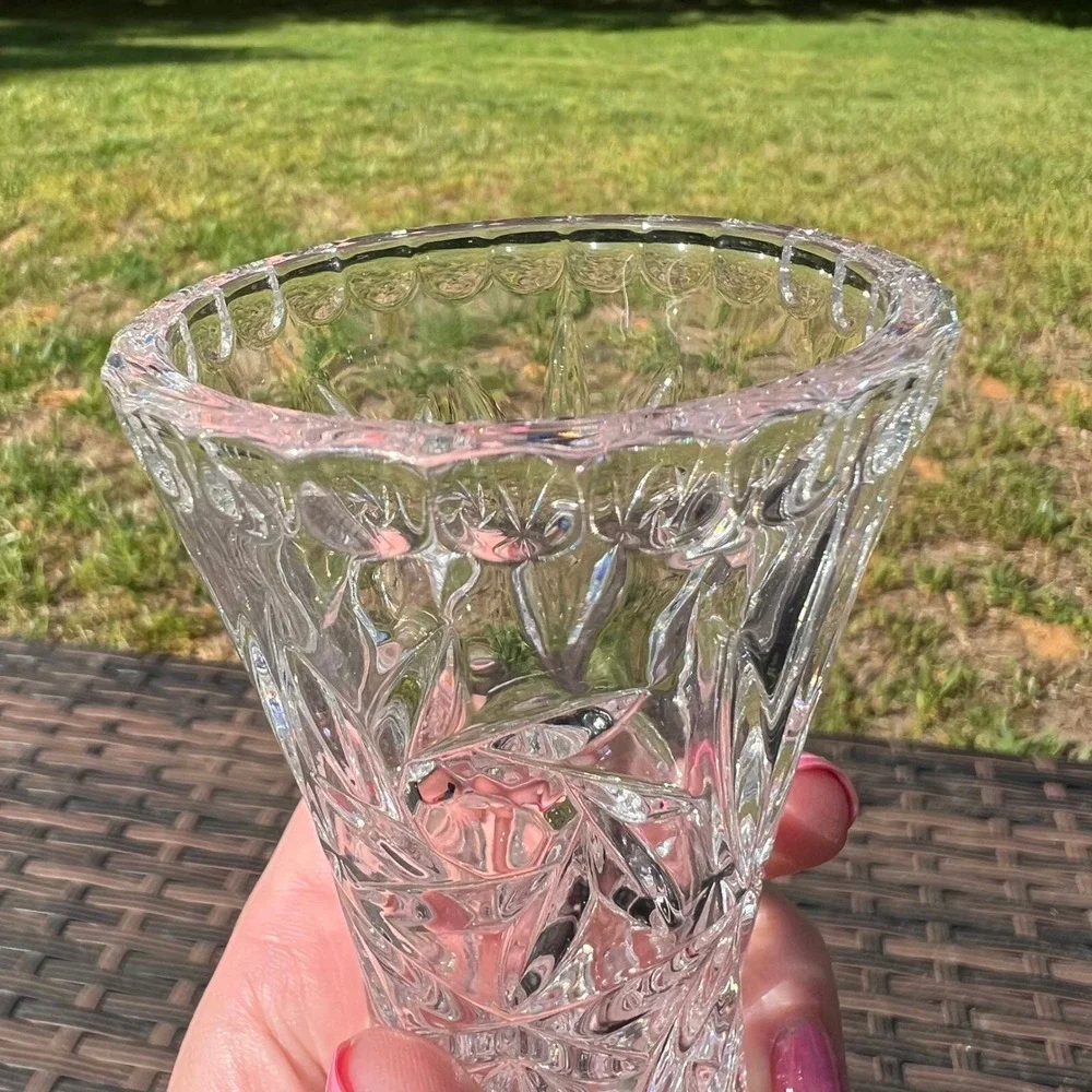 Lenox Lead‎ Crystal Star Pattern Bud Vase Starburst Cut Scalloped Rim 3.5